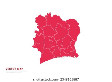 Mapa de Costa de Marfil - rojo estilo abstracto aislado en fondo blanco para infografía, vector de diseño.