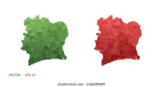 Elfenbeinküstenkarte abstrakter Vektorpolygon Set Paar Farbe Grün und Rot.