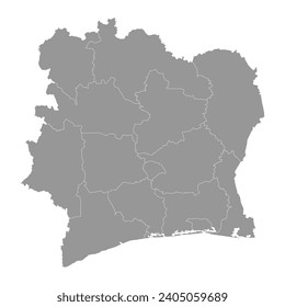 Ivory Coast map with administrative divisions. Vector illustration.