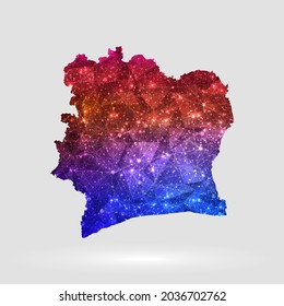 Ivory Coast map background in polygonal style. Vector illustration low poly colorful Ivory Coast map of isolated. Vector EPS 10.