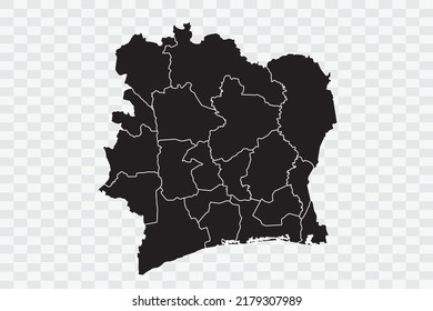 Ivory Coast Map black Color on White Backgound quality files Png 