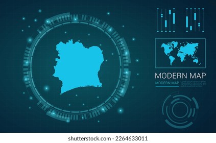 Mapa de Costa de Marfil del marco digital azul Futuritic Sci Fi Modern User vector HUD, GUI, interfaz de interfaz de usuario.