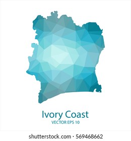 Ivory Coast map - blue geometric rumpled triangular low poly style gradient graphic background , polygonal design for your . Vector illustration eps 10.