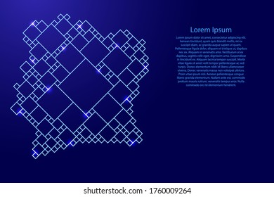 Ivory Coast map from blue pattern from a grid of squares of different sizes and glowing space stars. Vector illustration.