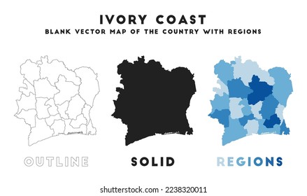 Ivory Coast map. Borders of Ivory Coast for your infographic. Vector country shape. Vector illustration.