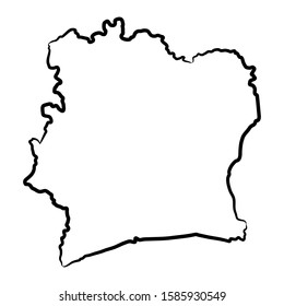 Ivory Coast map from the contour black brush lines different thickness on white background. Vector illustration.