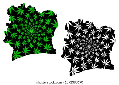 Ivory Coast - map is designed cannabis leaf green and black, Republic of Côte d'Ivoire map made of marijuana (marihuana,THC) foliage,