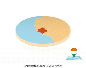 Ivory Coast map designed in isometric style, orange circle map of Ivory Coast for web, infographic and more.   