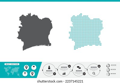 Ivory Coast map of dots gray and green for presentation. Set couple pixel creative concept for infographic.