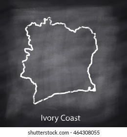 Ivory Coast map drawn with chalk on blackboard background