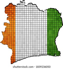 Landkarte der Elfenbeinküste mit Flagge im Inneren - Illustration, 
Abstraktes Grunge-Mosaik