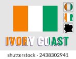 Ivory Coast map and flag in vector illustration