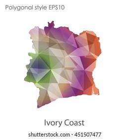 Ivory Coast map in geometric polygonal,mosaic style.Abstract gems triangle,modern design background. Vector illustration EPS10