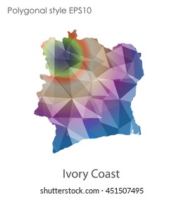 Ivory Coast map in geometric polygonal,mosaic style.Abstract gems triangle,modern design background. Vector illustration EPS10