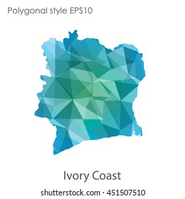 Ivory Coast map in geometric polygonal,mosaic style.Abstract gems triangle,modern design background. Vector illustration EPS10