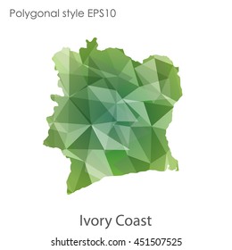 Ivory Coast map in geometric polygonal,mosaic style.Abstract gems triangle,modern design background. Vector illustration EPS10