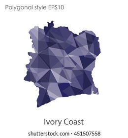 Ivory Coast map in geometric polygonal,mosaic style.Abstract gems triangle,modern design background. Vector illustration EPS10