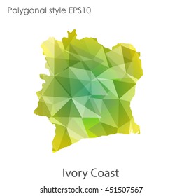 Ivory Coast map in geometric polygonal,mosaic style.Abstract gems triangle,modern design background. Vector illustration EPS10