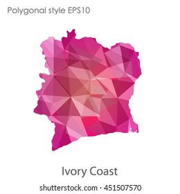 Ivory Coast map in geometric polygonal,mosaic style.Abstract gems triangle,modern design background. Vector illustration EPS10
