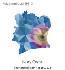 Ivory Coast map in geometric polygonal,mosaic style.Abstract gems triangle,modern design background. Vector illustration EPS10