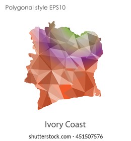 Ivory Coast map in geometric polygonal,mosaic style.Abstract gems triangle,modern design background. Vector illustration EPS10