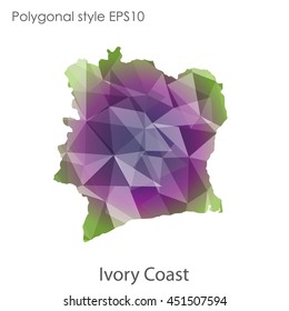 Ivory Coast map in geometric polygonal,mosaic style.Abstract gems triangle,modern design background. Vector illustration EPS10