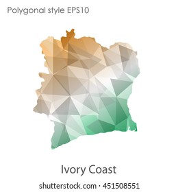 Ivory Coast map in geometric polygonal,mosaic style.Abstract gems triangle,modern design background. Vector illustration EPS10
