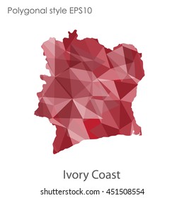 Ivory Coast map in geometric polygonal,mosaic style.Abstract gems triangle,modern design background. Vector illustration EPS10
