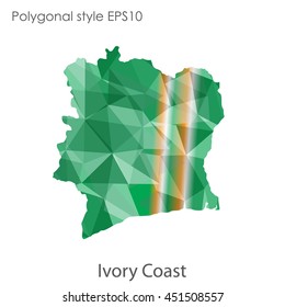 Ivory Coast map in geometric polygonal,mosaic style.Abstract gems triangle,modern design background. Vector illustration EPS10