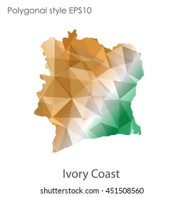 Ivory Coast map in geometric polygonal,mosaic style.Abstract gems triangle,modern design background. Vector illustration EPS10