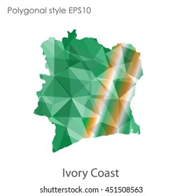 Ivory Coast map in geometric polygonal,mosaic style.Abstract gems triangle,modern design background. Vector illustration EPS10