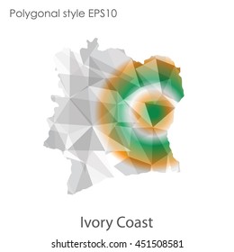 Ivory Coast map in geometric polygonal,mosaic style.Abstract gems triangle,modern design background. Vector illustration EPS10