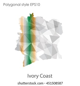 Ivory Coast map in geometric polygonal,mosaic style.Abstract gems triangle,modern design background. Vector illustration EPS10