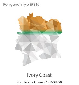 Ivory Coast map in geometric polygonal,mosaic style.Abstract gems triangle,modern design background. Vector illustration EPS10