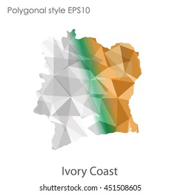 Ivory Coast map in geometric polygonal,mosaic style.Abstract gems triangle,modern design background. Vector illustration EPS10