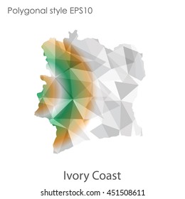 Ivory Coast map in geometric polygonal,mosaic style.Abstract gems triangle,modern design background. Vector illustration EPS10