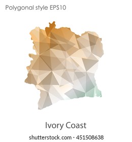 Ivory Coast map in geometric polygonal,mosaic style.Abstract gems triangle,modern design background. Vector illustration EPS10