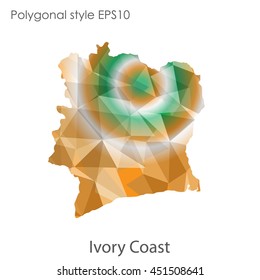 Ivory Coast map in geometric polygonal,mosaic style.Abstract gems triangle,modern design background. Vector illustration EPS10