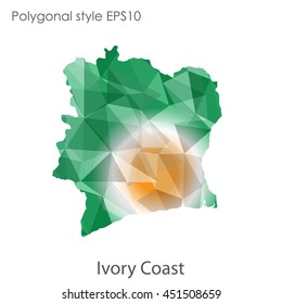 Ivory Coast map in geometric polygonal,mosaic style.Abstract gems triangle,modern design background. Vector illustration EPS10