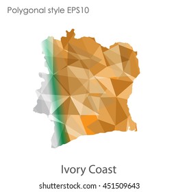 Ivory Coast map in geometric polygonal,mosaic style.Abstract gems triangle,modern design background. Vector illustration EPS10