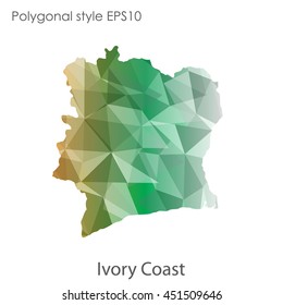 Ivory Coast map in geometric polygonal,mosaic style.Abstract gems triangle,modern design background. Vector illustration EPS10