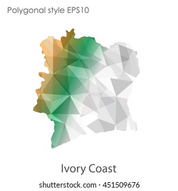 Ivory Coast map in geometric polygonal,mosaic style.Abstract gems triangle,modern design background. Vector illustration EPS10