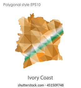 Ivory Coast map in geometric polygonal,mosaic style.Abstract gems triangle,modern design background. Vector illustration EPS10