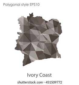 Ivory Coast map in geometric polygonal,mosaic style.Abstract gems triangle,modern design background. Vector illustration EPS10