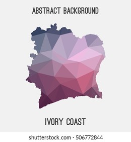 Ivory Coast map in geometric polygonal,mosaic style.Abstract tessellation,modern design background,low poly. Vector illustration.