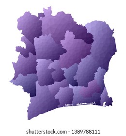 Ivory Coast map. Geometric style country outline. Energetic violet vector illustration.