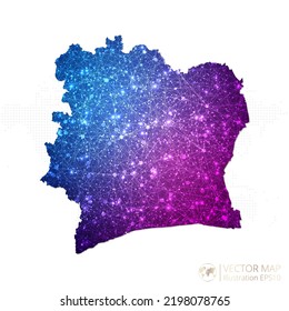 Ivory Coast map in geometric wireframe blue with purple polygonal style gradient graphic on white background. Vector Illustration Eps10.