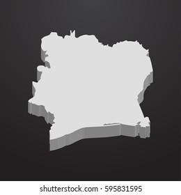 Ivory Coast map in gray on a black background 3d
