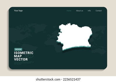 Ivory Coast map green background with isometric vector. Web banner layout template.