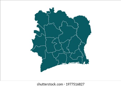 Ivory Coast Map Green Color on White Backgound